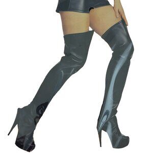 Faux Leather Boot Covers Thigh High One Size Costume Hosiery Halloween